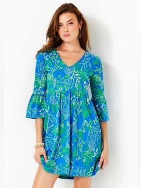 Lilly Pulitzer NWT • Briny Blue - A Bit Salty • Jannie Swing VNeck Midi-Dress